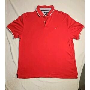 Tommy Hilfiger Polo Shirt Mens XL Red Custom Fit Solid Performance Casual Preppy